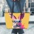 Cute colorful easter bunny with a bow tie and sunglasses leather tote bag