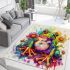 Cute colorful frog with flowers area rugs carpet