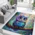 Cute colorful owl cartoon with big eyes sitting on a tree branch area rugs carpet