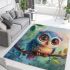 Cute colorful owl cartoon with big eyes sitting on a tree branch area rugs carpet