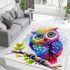 Cute colorful owl with big eyes sitting on a tree branch area rugs carpet