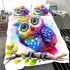 Cute colorful owl with big eyes sitting on a tree branch bedding set