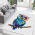 Cute colorful owl with big eyes sitting on a tree branch area rugs carpet