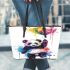 Cute colorful panda holding a balloon leather tote bag