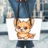 Cute corgi puppy leather tote bag