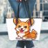 Cute corgi puppy in the style of vector cartoon leather tote bag