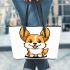 Cute corgi simple line drawing leather tote bag