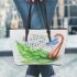 Cute damselfly and music notes with harp 14 Leather Tote Bag