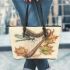 Cute damselfly and music notes with harp Leather Tote Bag