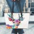 Cute deer colorful watercolor art style leather totee bag