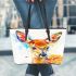 Cute deer colorful watercolor art style leather totee bag