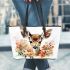 Cute deer with big head and eyes leather totee bag