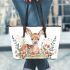 Cute deer with flowers leather totee bag