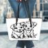 Cute dog and puppy coloring page for kids with crisp lines leather tote bag