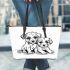 Cute dog and puppy coloring page for kids with crisp lines leather tote bag