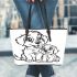 Cute dog with her puppy coloring page for kids leather tote bag