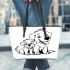 Cute dog with its puppy coloring page for kids leather tote bag