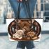 Cute dogs and cats with dream catcher drink coffee leather tote bag