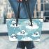 Cute drawing of pandas floating in the sky leather tote bag