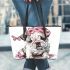 Cute english bulldog puppy with pink flower crown leather tote bag