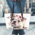 Cute english bulldog puppy with pink flower crown leather tote bag