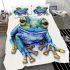 Cute frog cartoon style blue and green color bedding set