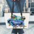 Cute frog cartoon style blue and green color leaather tote bag