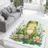 Cute frog sitting on the grass with flowers area rugs carpet