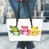 Cute frogs green pink and yellow color leaather tote bag