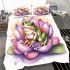 Cute green frog with purple flowers on its back bedding set