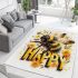 Cute happy bee with flowers on its wings area rugs carpet