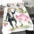 Cute happy frogs wearing tuxedos and pink dresses dancing bedding set