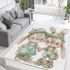 Cute happy smiling bunny girl and boy in green area rugs carpet