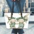 Cute happy smiling bunny girl and boy in green leather tote bag