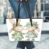 Cute happy smiling bunny girl and boy in green leather tote bag