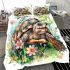Cute happy smiling turtle with flowers bedding set
