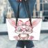 Cute kawaii bunny with pink glasses leather tote bag