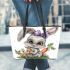 Cute kawaii gray bunny with big eyes leather tote bag