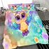 Cute kawaii owl with big eyes and a purple heart bedding set