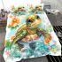 Cute kawaii turtle surrounded by bubbles bedding set