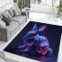 Cute little blue bunny with glowing neon pink area rugs carpet