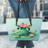 Cute little frog in the water leaather tote bag