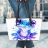 Cute little frog with big eyes leaather tote bag