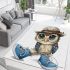 Cute little owl wearing blue shoes and a hat area rugs carpet