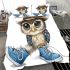 Cute little owl wearing blue shoes and a hat bedding set