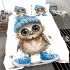 Cute little owl wearing blue shoes and a hat bedding set