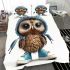 Cute little owl wearing blue sneakers bedding set