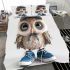 Cute little owl wearing blue sneakers and a cap bedding set