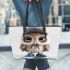 Cute little owl wearing blue sneakers and a cap leather tote bag