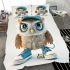 Cute little owl wearing blue sneakers and a cap bedding set